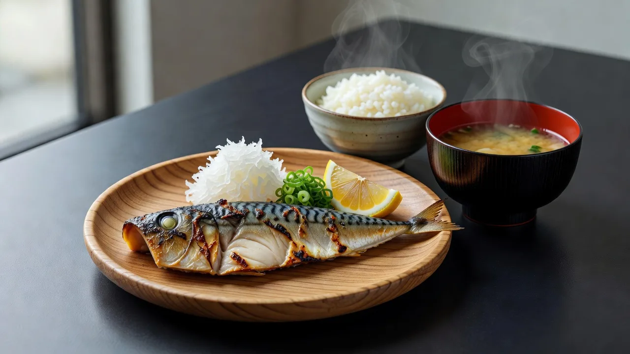 脂ののった秋鯖の炭火焼き