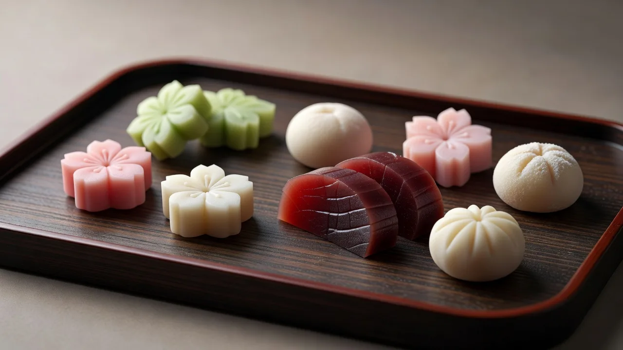 彩り豊かな和菓子の盛り合わせ